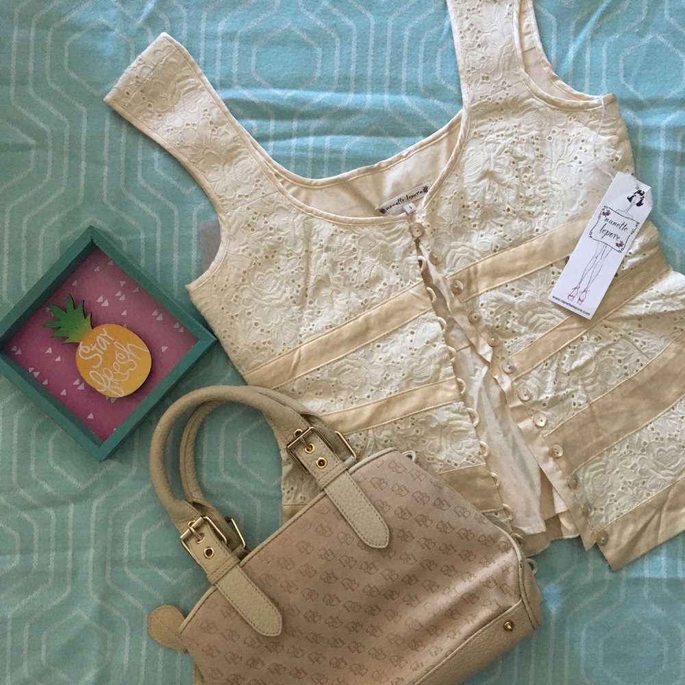 Nanette Lepore Button front eyelet tank top with ribbon tiers - Picture 3 of 8